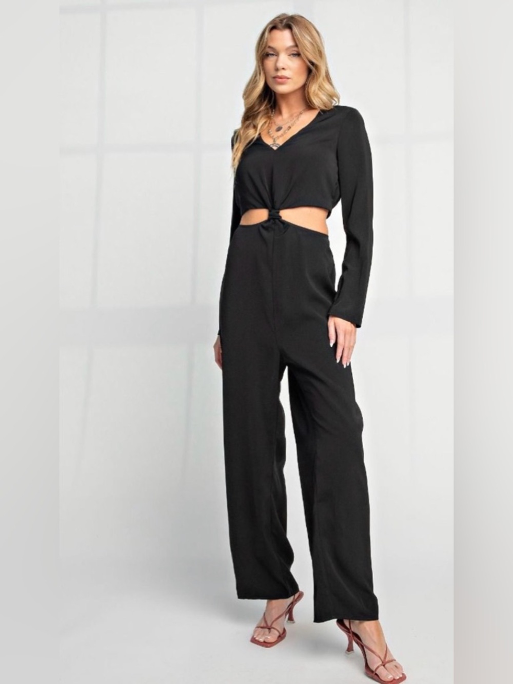 NEW! EASEL Dobby Maxi Jumpsuit in Black - Picture 4 of 5